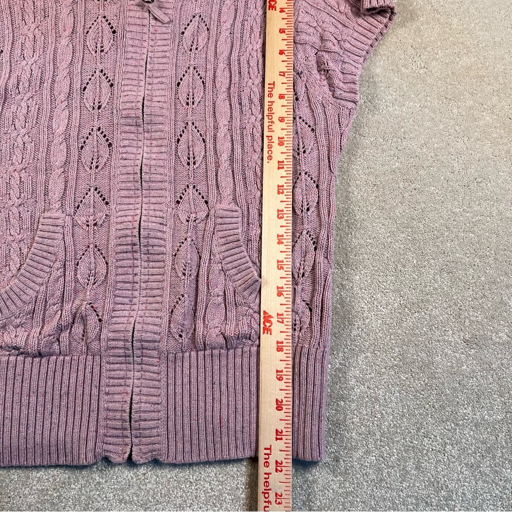 DKNY JEANS Y2K sweater pink cap sleeve cable knit zip up hooded Junior's Large - Picture 9 of 10